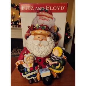 Fitz and Floyd Singing Santa Collection Figural Cookie Jar With Lid New in Box